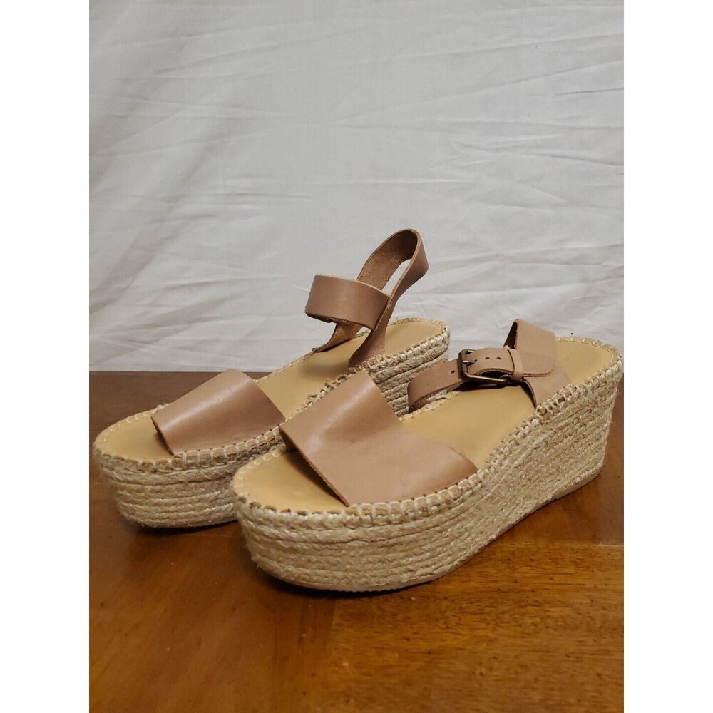 Soludos Tan Leather Slingback Platform Minorca Espadrille Sandals Shoes Size 9